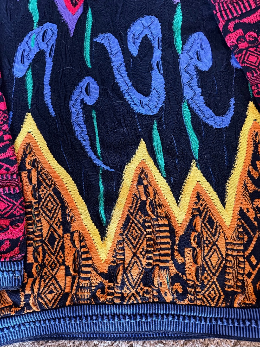 COOGI Black Multicolor Crewneck Sweater with Blue, Orange and Yellow Accents